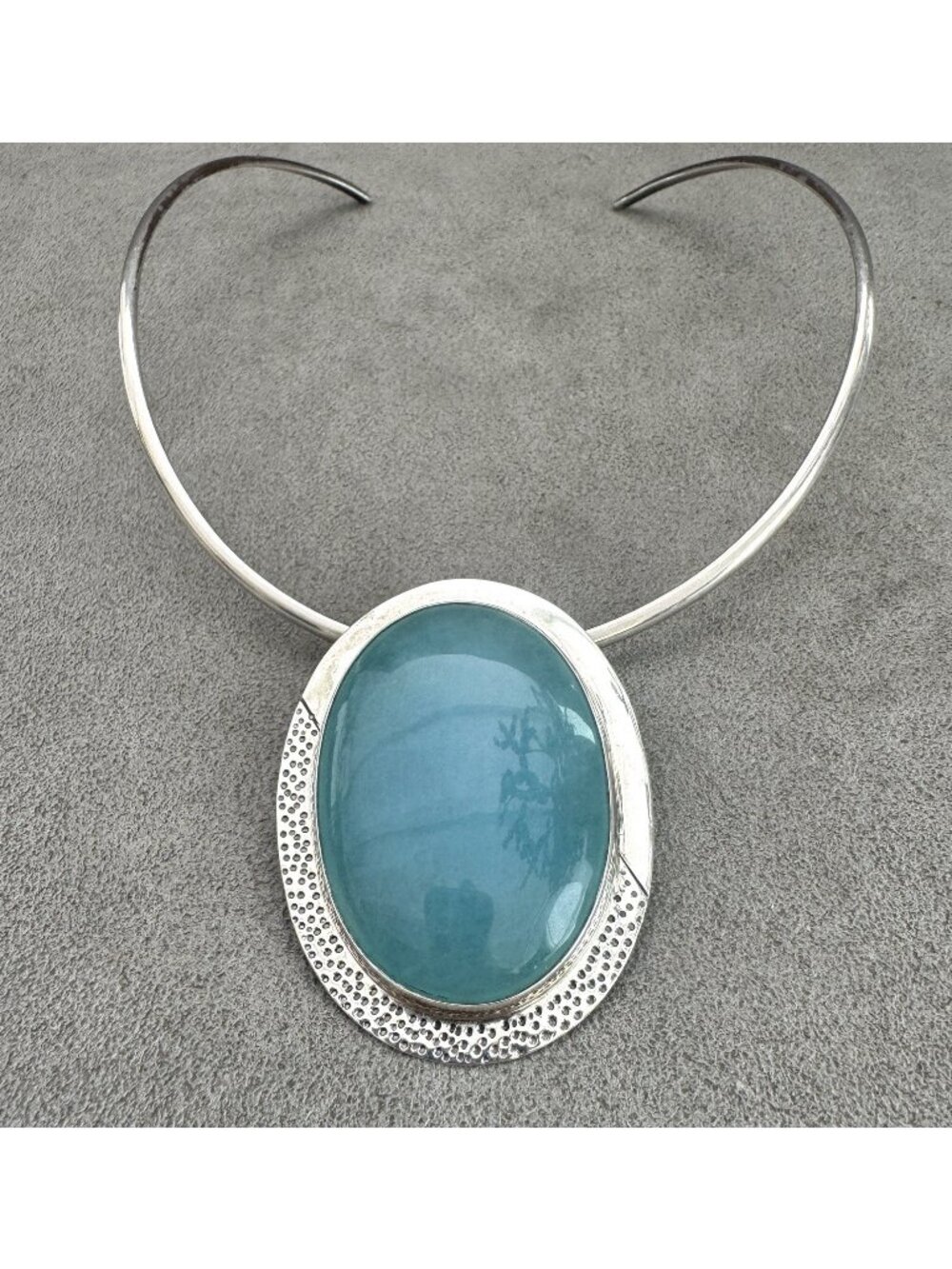 Vintage Huge 2.25" CHALCEDONY PENDANT on STERLING Silver COLLAR NECKLACE Signed